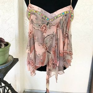 ✨Tea/f 100% Silk Sheer Boho Tank Top, SzL
